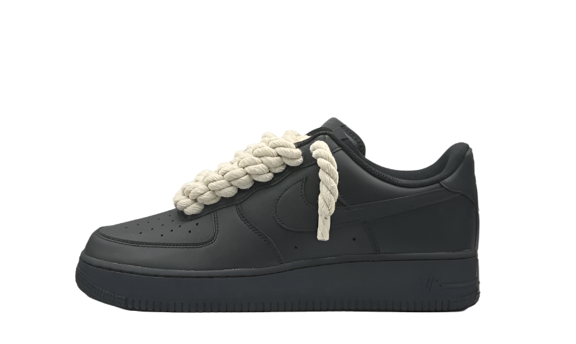 NIKE AIR FORCE 1 LOW 07 TRIPLE BLACK W/ BEIGE ROPE LACES () - Rdrop