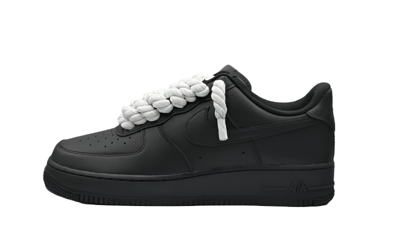 NIKE AIR FORCE 1 LOW 07 TRIPLE BLACK W/ WHITE ROPE LACES (315122 - 001/CW2288 - 001) - Rdrop