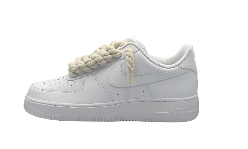 NIKE AIR FORCE 1 LOW 07 TRIPLE WHITE W/ BEIGE ROPE LACES () - Rdrop